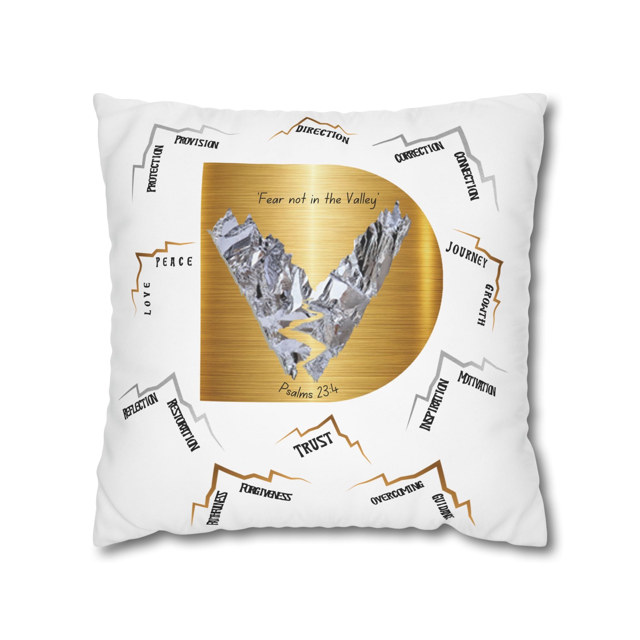 Psalm 23:4 Inspirational Throw Pillow — “Fear Not in the Valley” Decorative Square Pillowcase