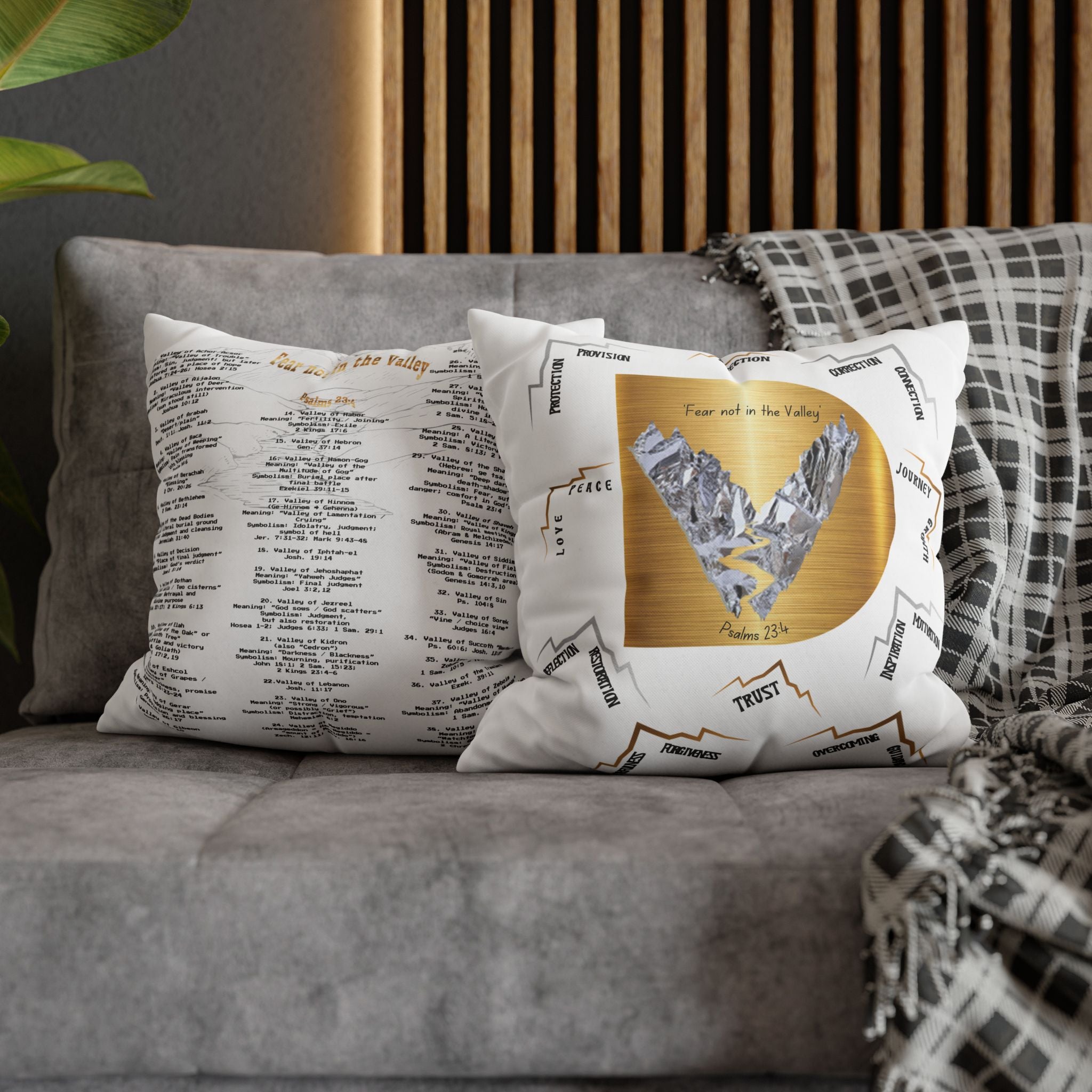 Psalm 23:4 Inspirational Throw Pillow — “Fear Not in the Valley” Decorative Square Pillowcase