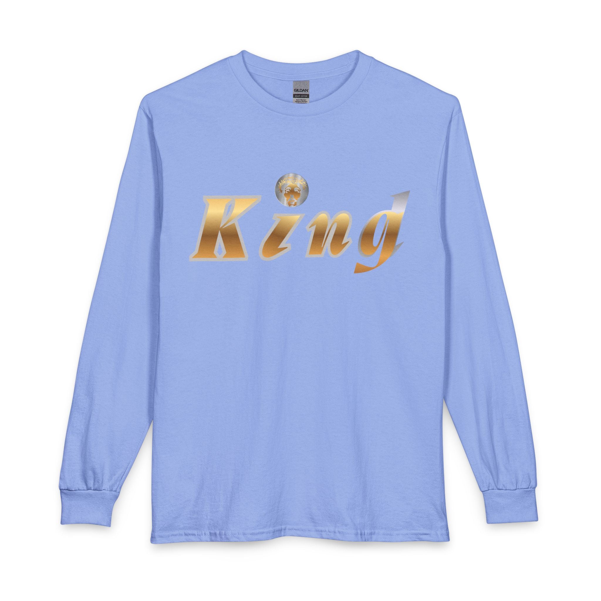 KindKing Metallic Script Long Sleeve Tee — Gold Lettering "KindKing" Chest with KindKing Back Logo