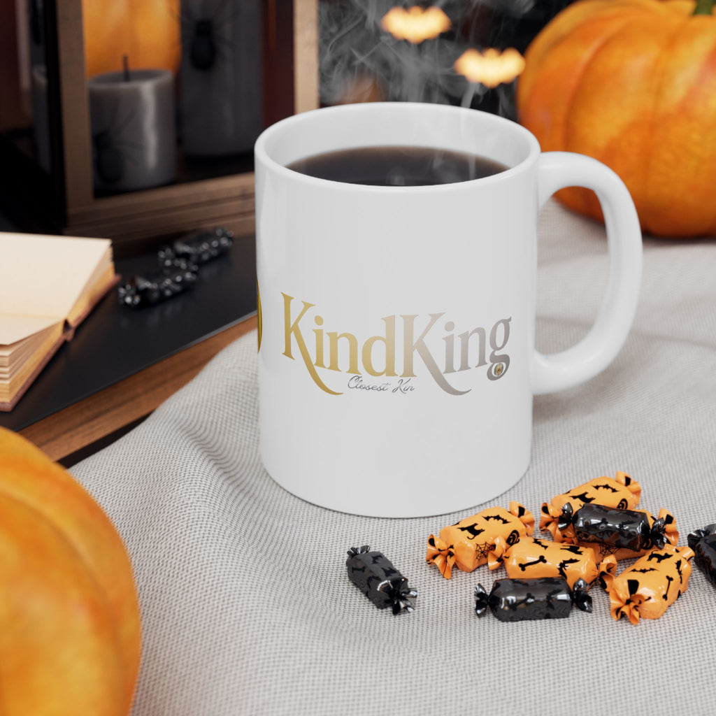 Golden KindKing Ceramic Mug — Regal Foil Lettering Coffee Cup (11oz, 15oz)