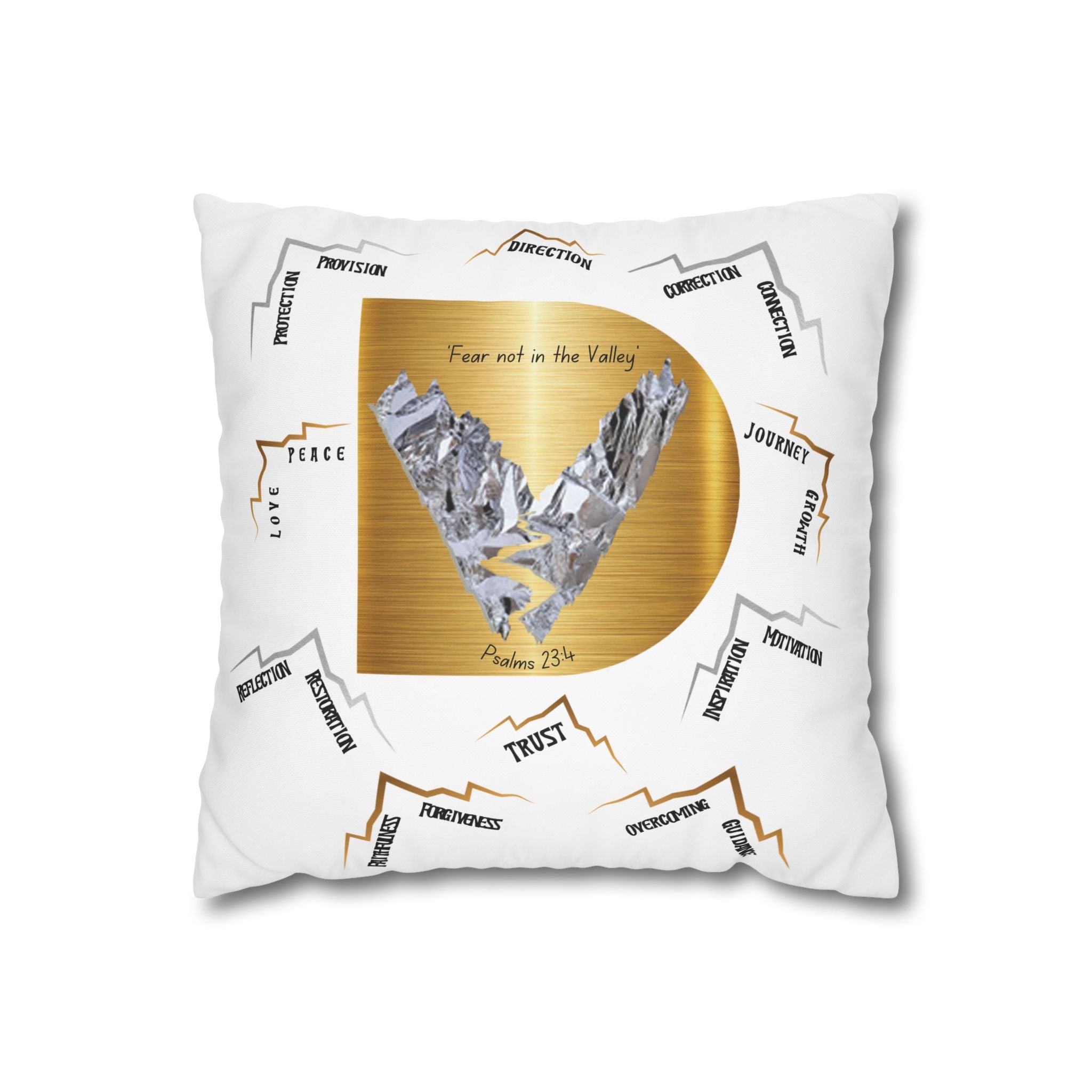 Psalm 23:4 Inspirational Throw Pillow — “Fear Not in the Valley” Decorative Square Pillowcase