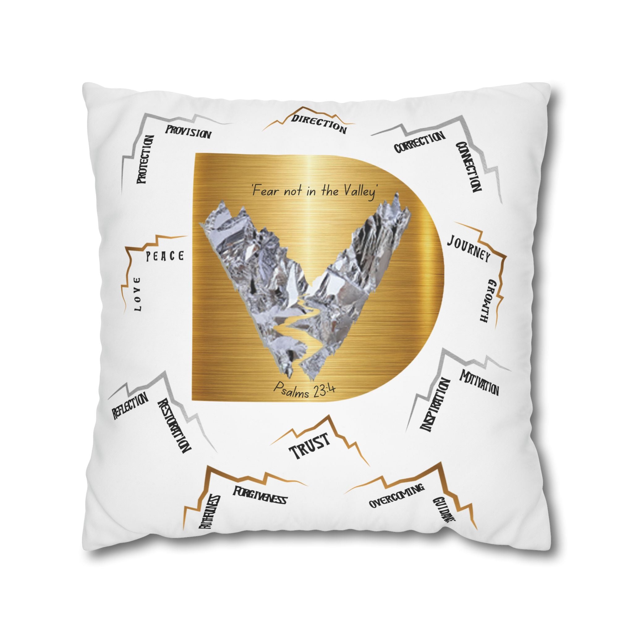 Psalm 23:4 Inspirational Throw Pillow — “Fear Not in the Valley” Decorative Square Pillowcase