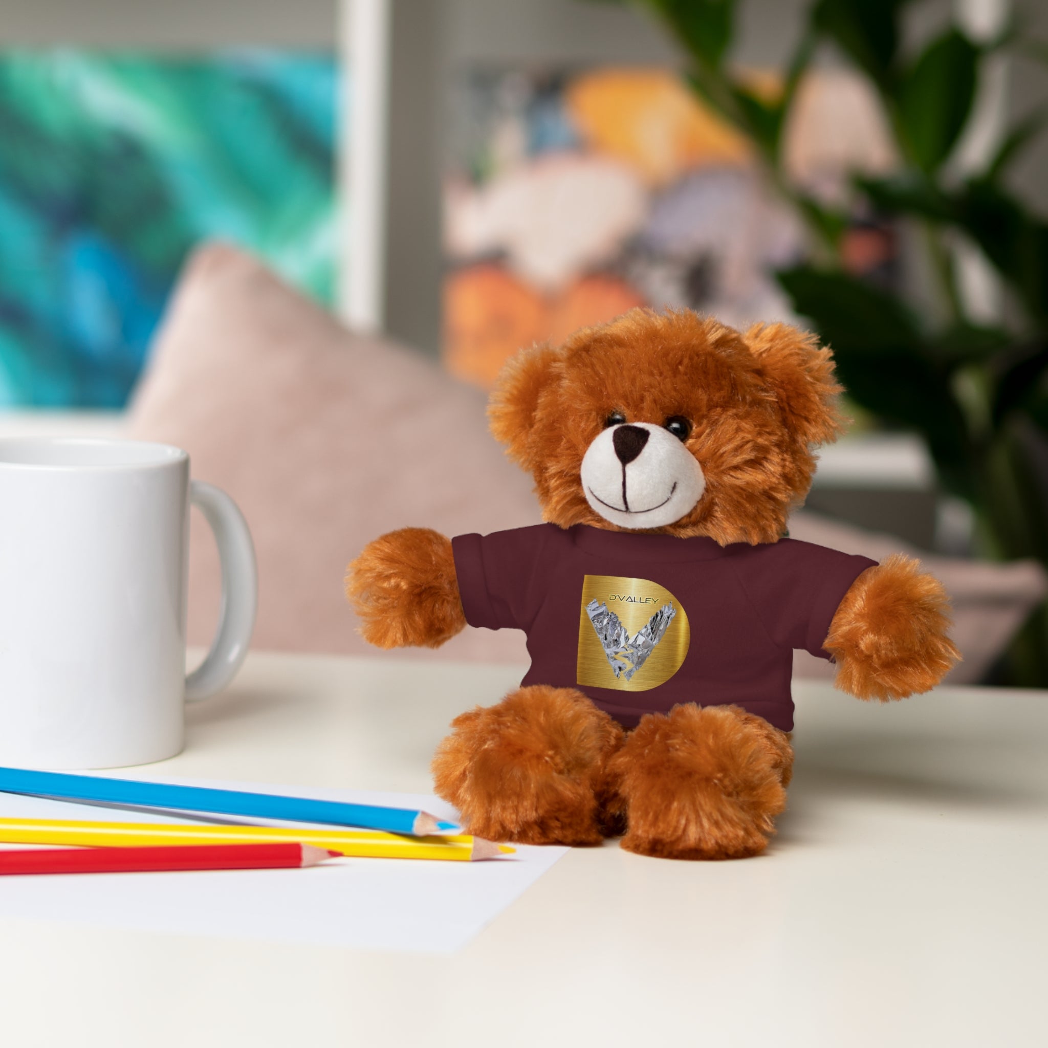 Teddy Bear with 'D'Valley' Gold Heart Tee — Cute Plush Gift for Kids & Loved Ones