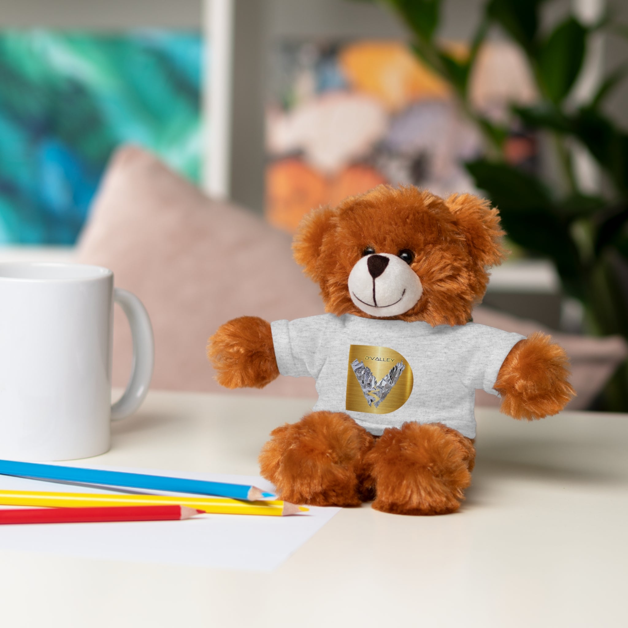 Teddy Bear with 'D'Valley' Gold Heart Tee — Cute Plush Gift for Kids & Loved Ones