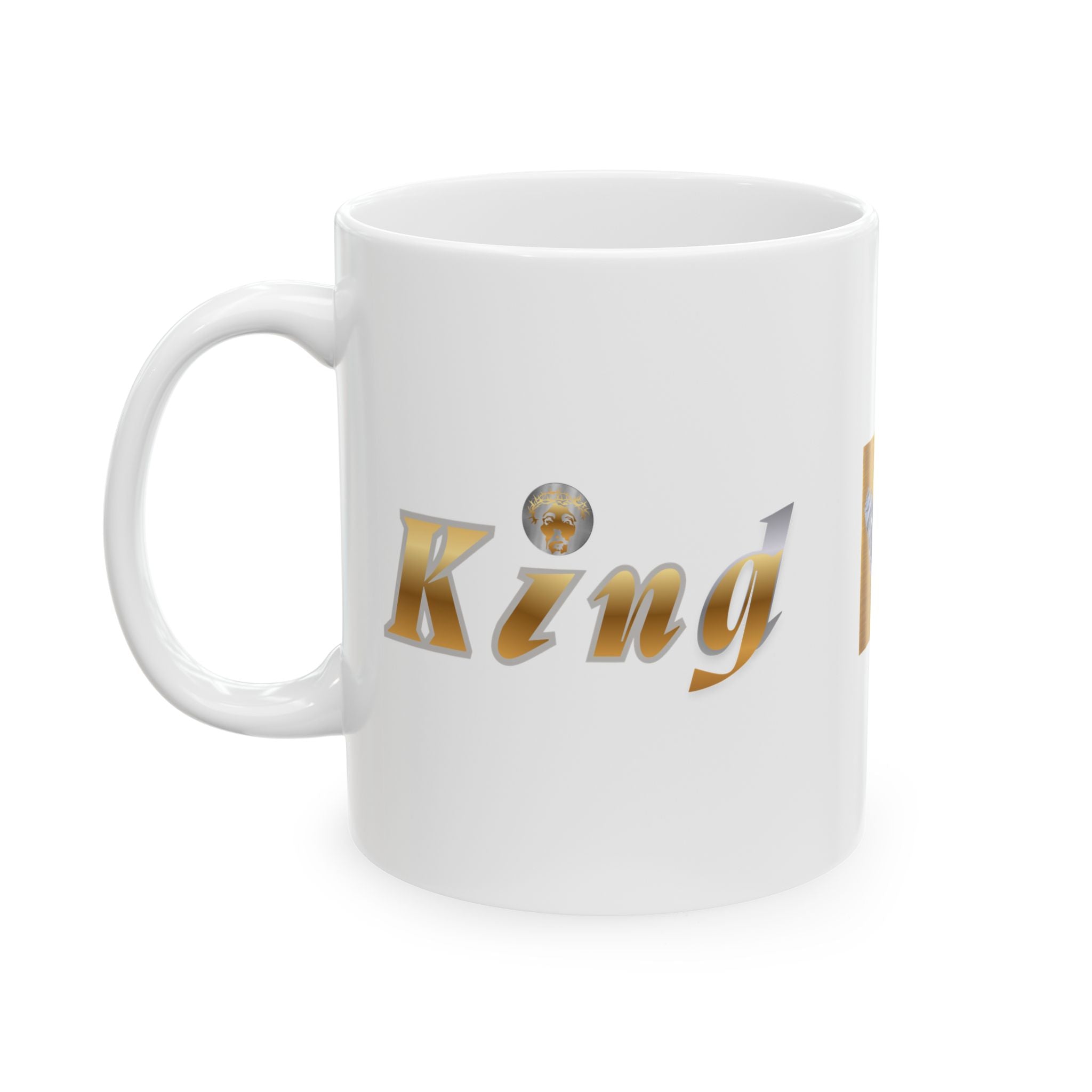 Golden KindKing Ceramic Mug — Regal Foil Lettering Coffee Cup (11oz, 15oz)