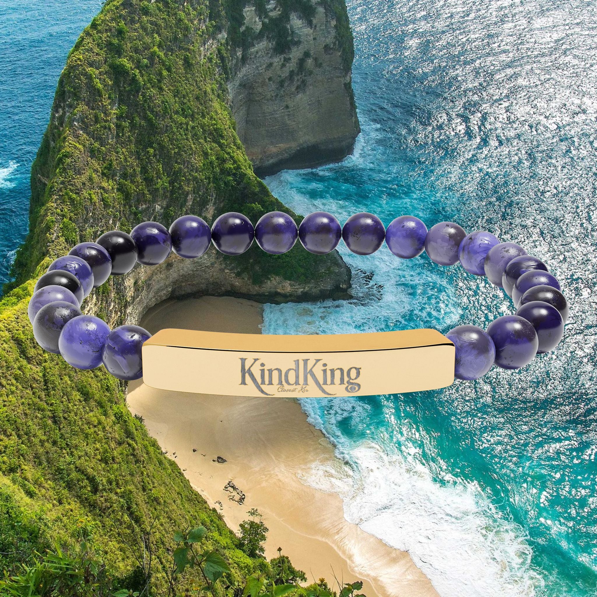 Engravable Natural Stone Stretch Bracelet — Personalized Bar Bead Bracelet