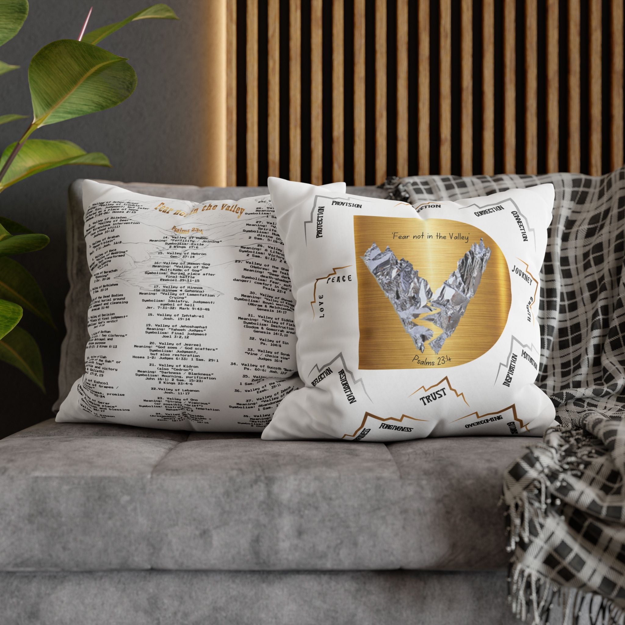 Psalm 23:4 Inspirational Throw Pillow — “Fear Not in the Valley” Decorative Square Pillowcase