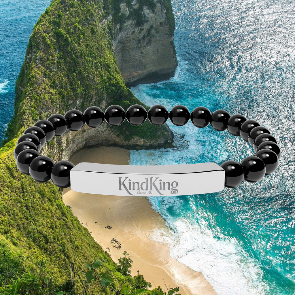 Engravable Natural Stone Stretch Bracelet — Personalized Bar Bead Bracelet