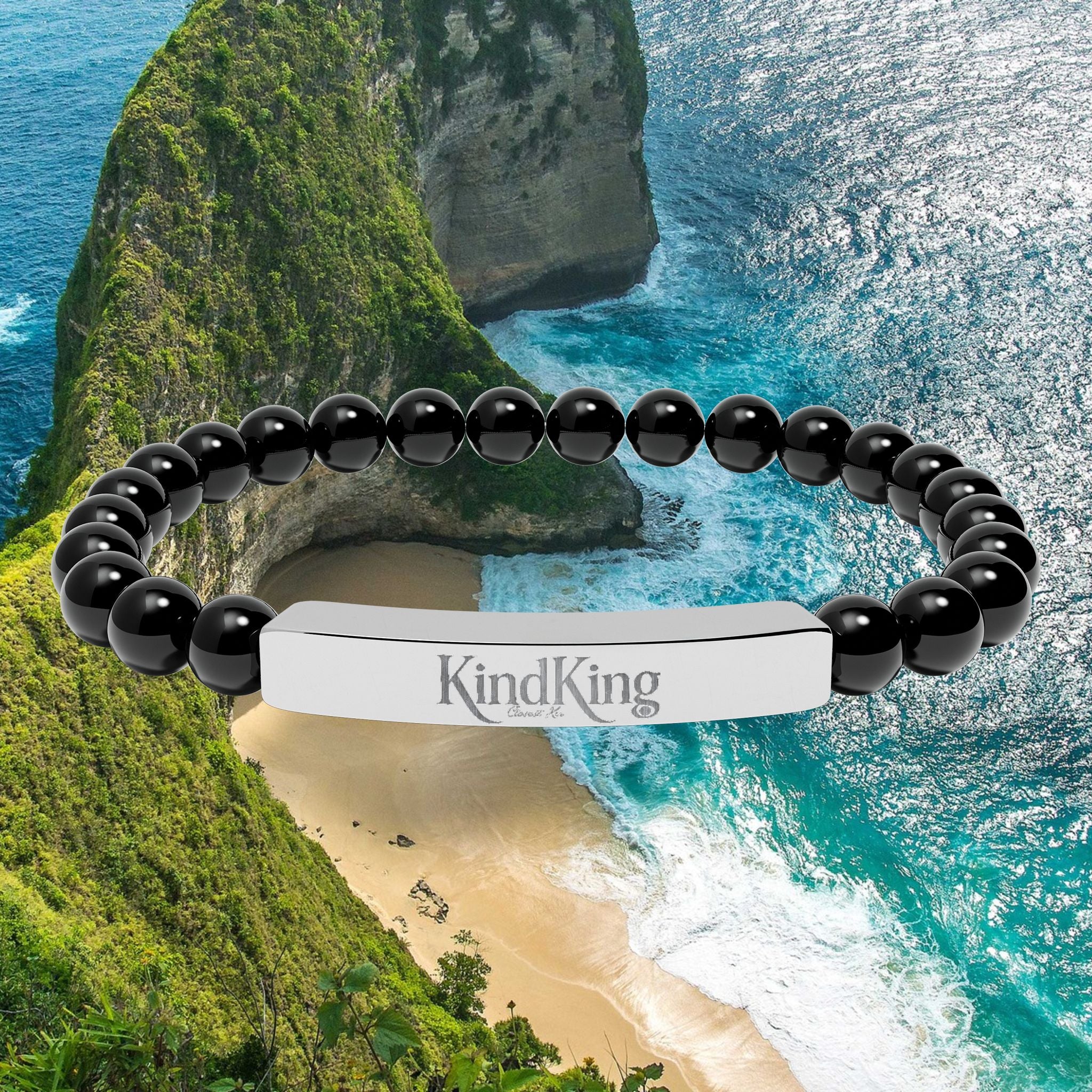 Engravable Natural Stone Stretch Bracelet — Personalized Bar Bead Bracelet