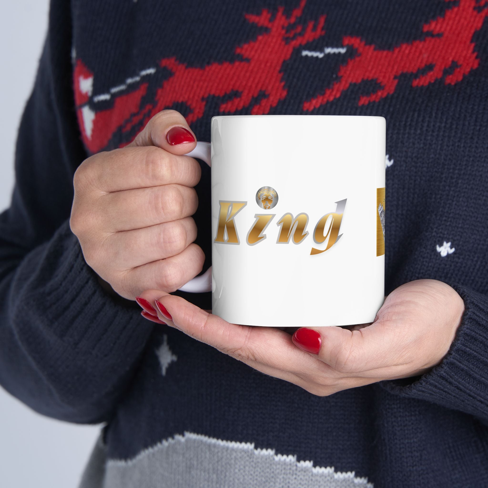 Golden KindKing Ceramic Mug — Regal Foil Lettering Coffee Cup (11oz, 15oz)