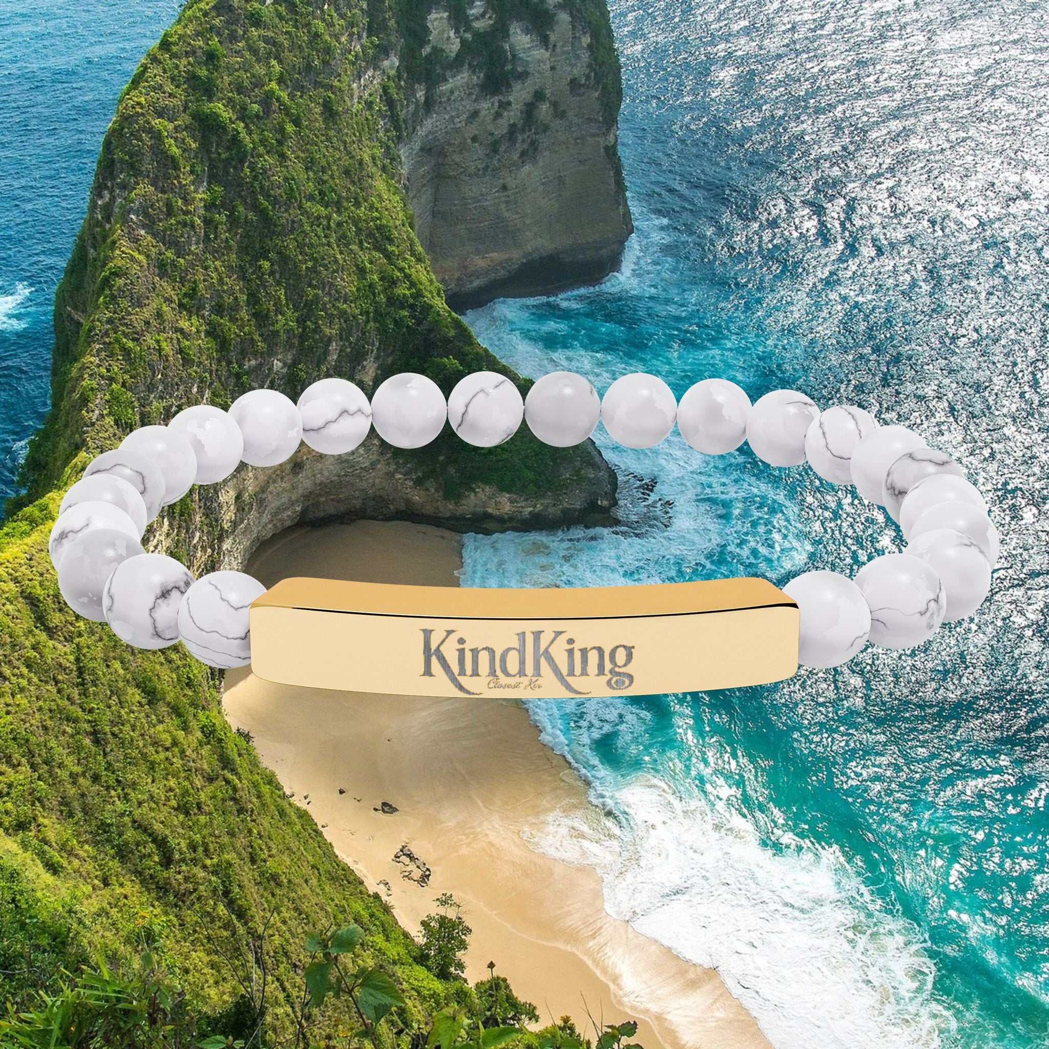 Engravable Natural Stone Stretch Bracelet — Personalized Bar Bead Bracelet