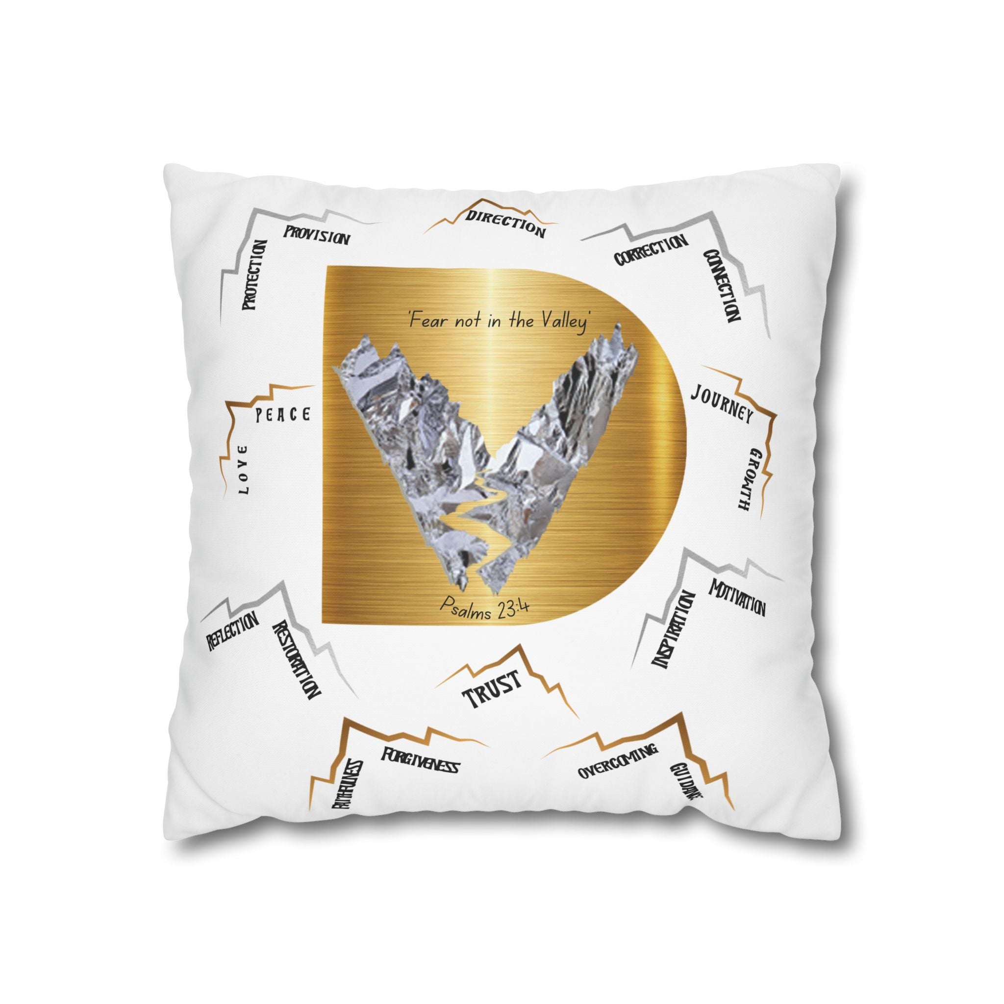 Psalm 23:4 Inspirational Throw Pillow — “Fear Not in the Valley” Decorative Square Pillowcase