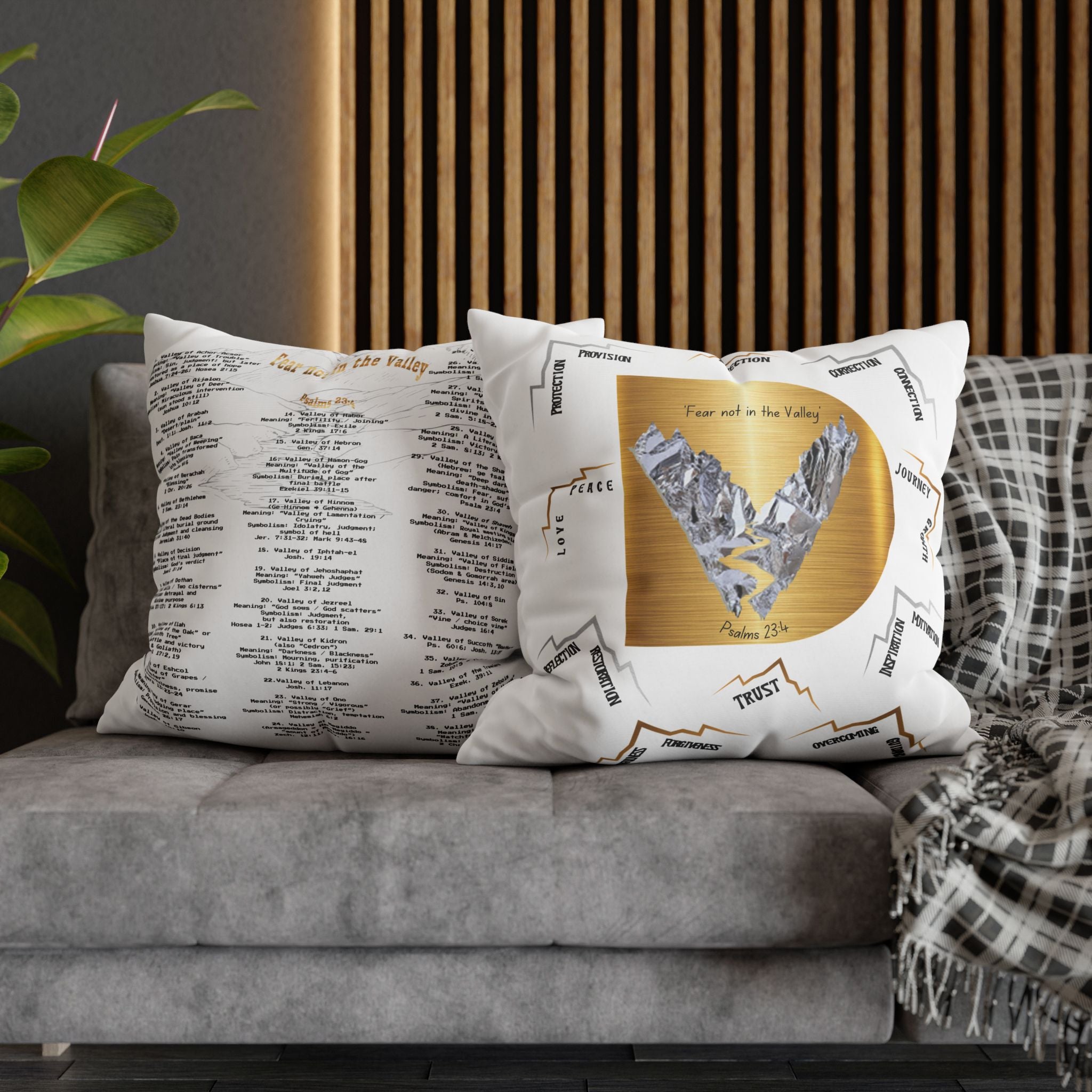 Psalm 23:4 Inspirational Throw Pillow — “Fear Not in the Valley” Decorative Square Pillowcase