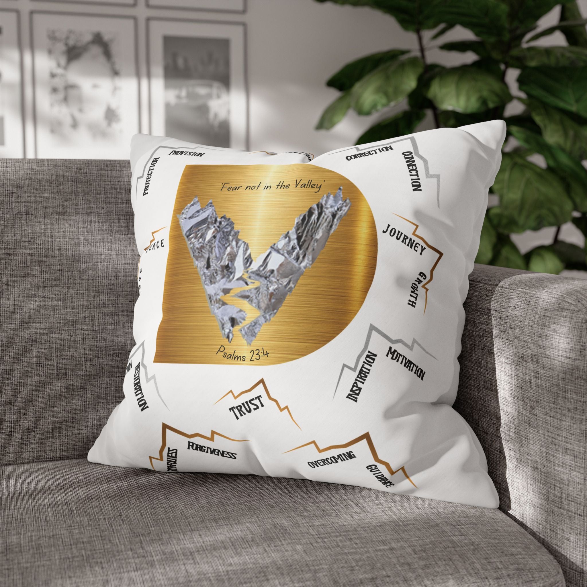 Psalm 23:4 Inspirational Throw Pillow — “Fear Not in the Valley” Decorative Square Pillowcase