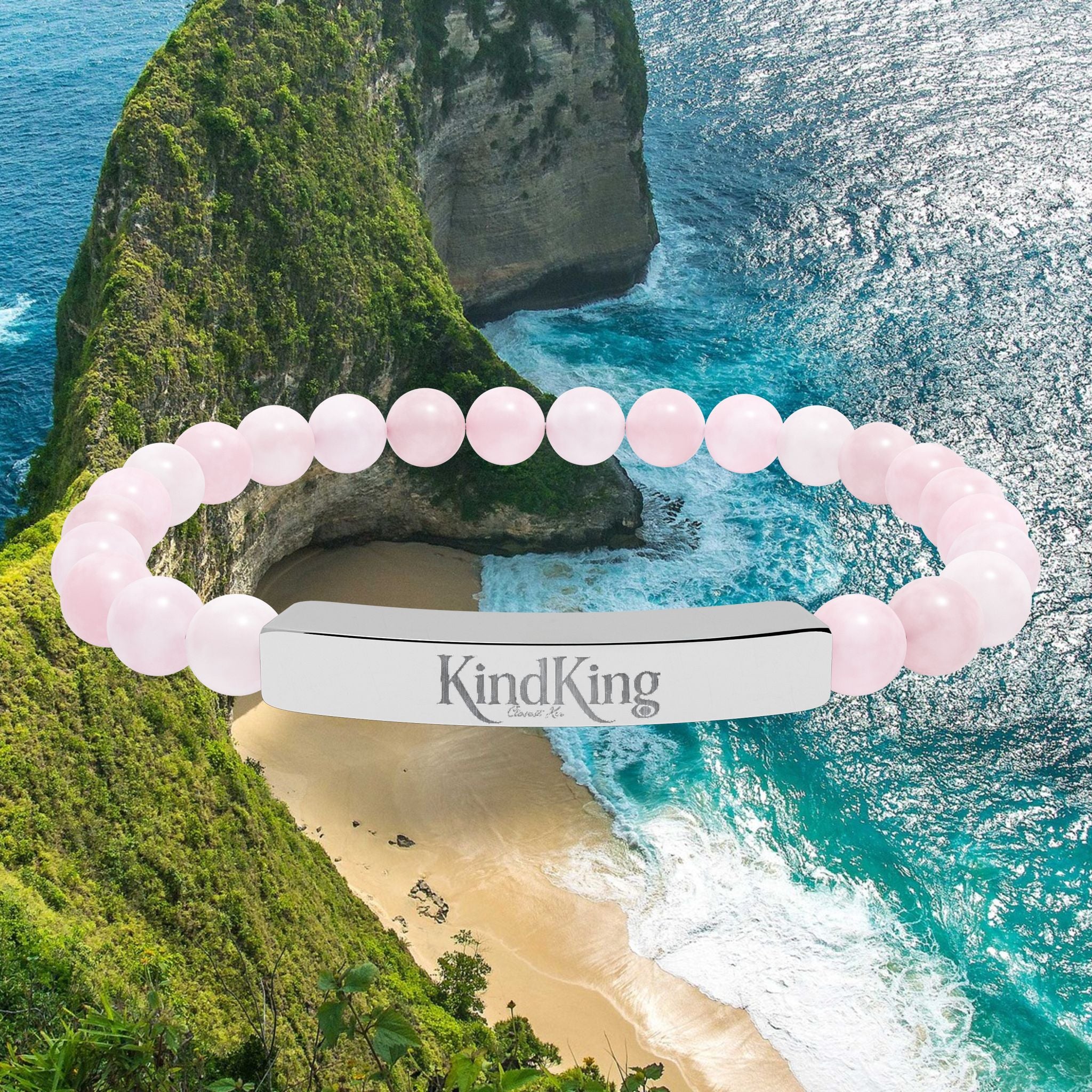 Engravable Natural Stone Stretch Bracelet — Personalized Bar Bead Bracelet