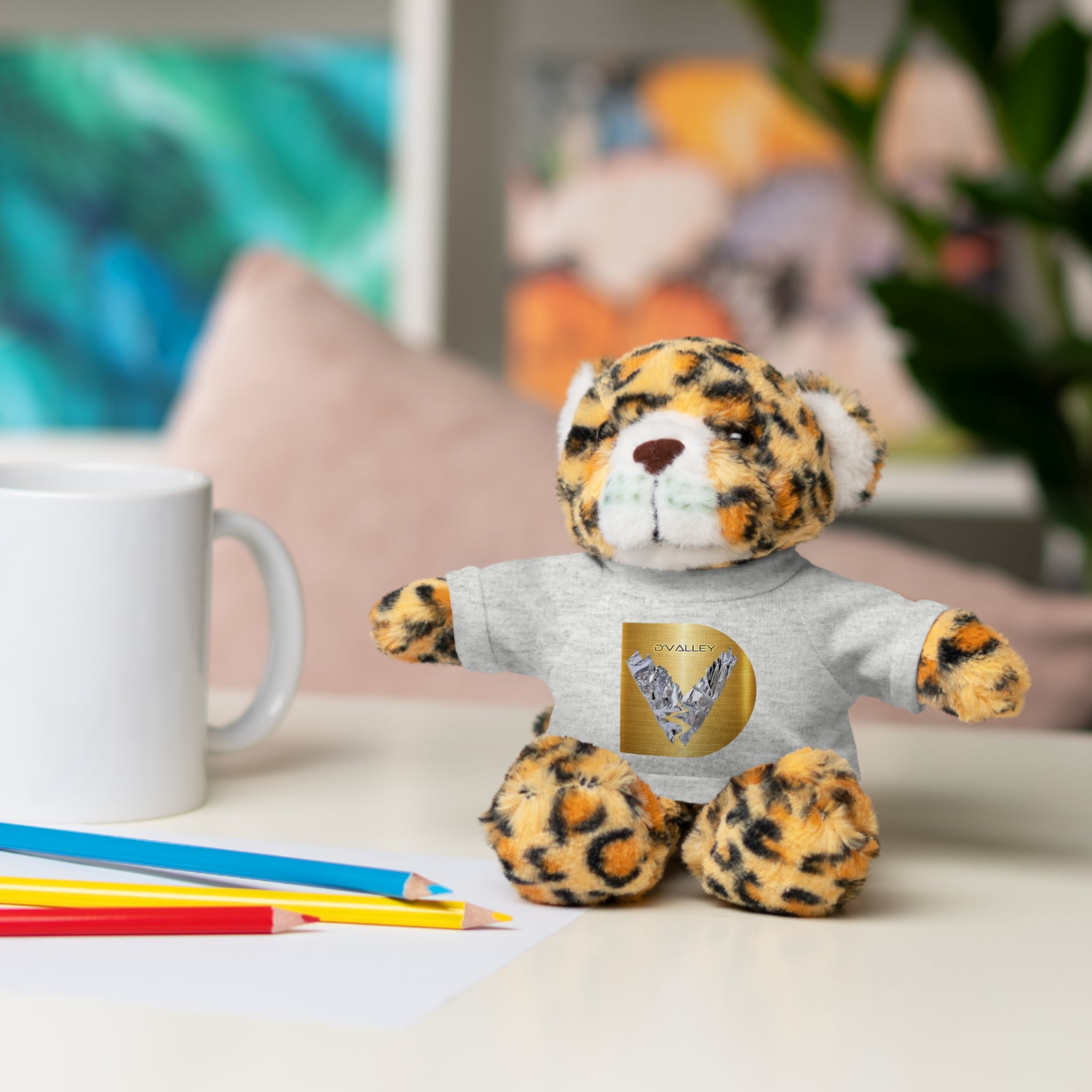 Teddy Bear with 'D'Valley' Gold Heart Tee — Cute Plush Gift for Kids & Loved Ones