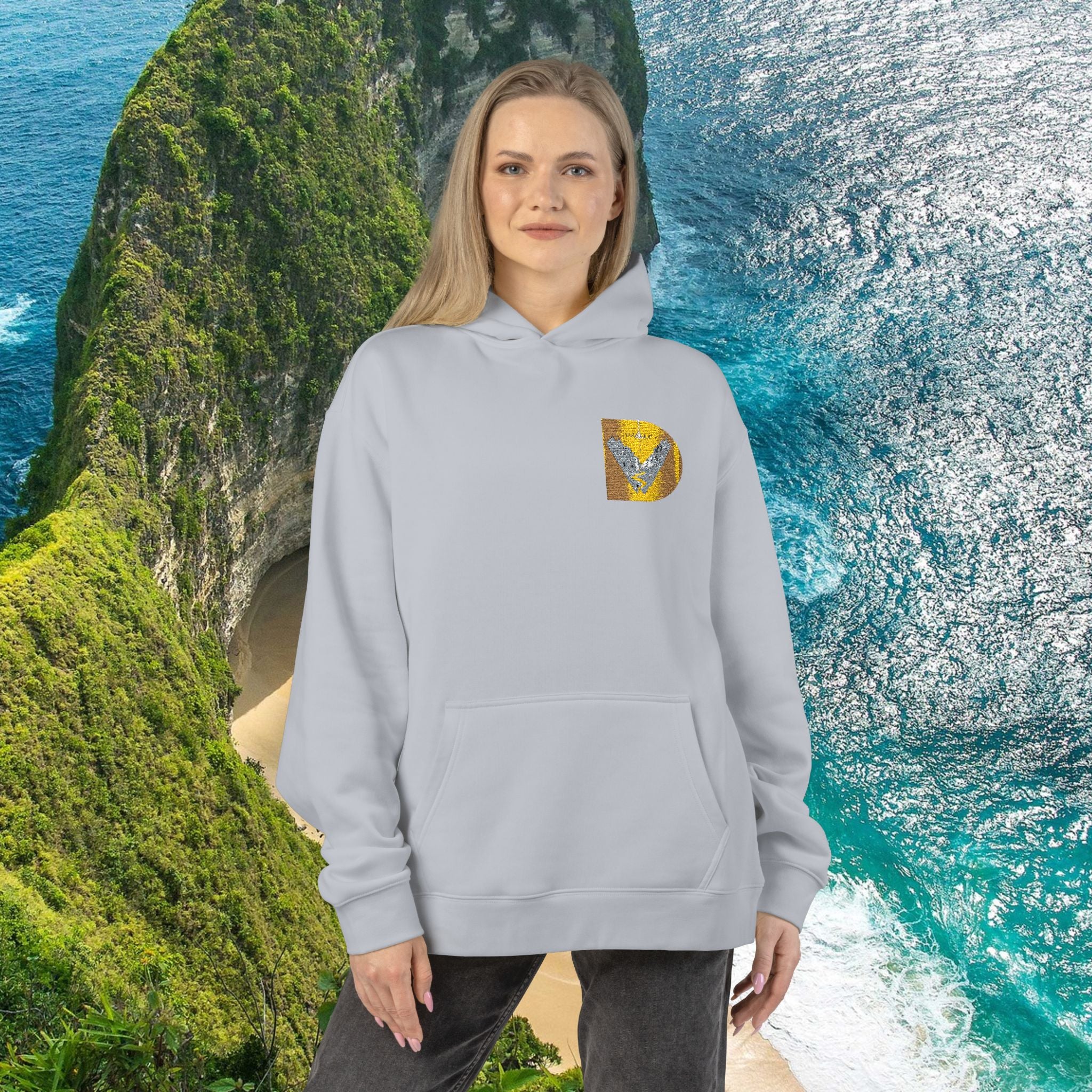 Gold Sequin D Initial Hoodie — Personalized Letter Pullover