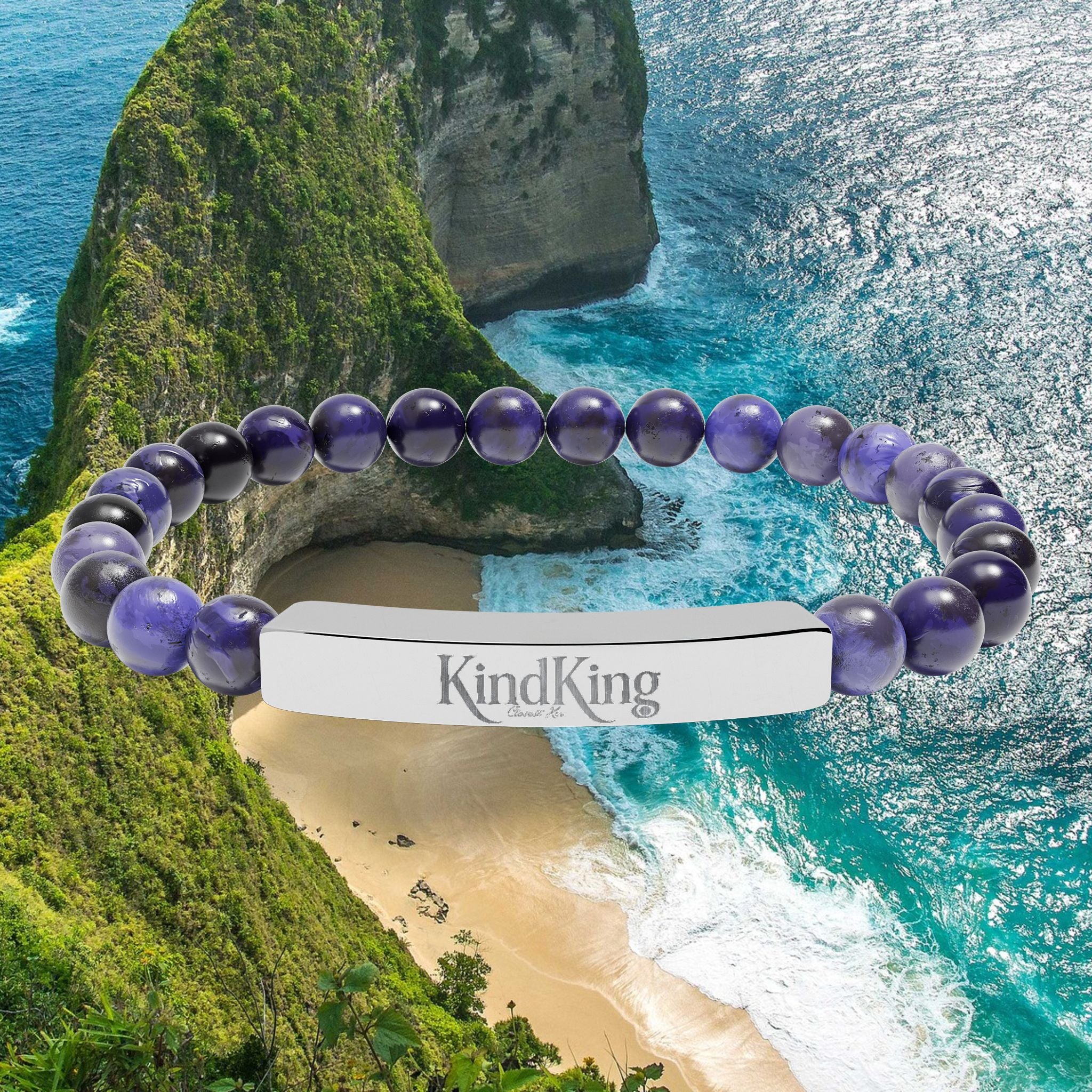 Engravable Natural Stone Stretch Bracelet — Personalized Bar Bead Bracelet