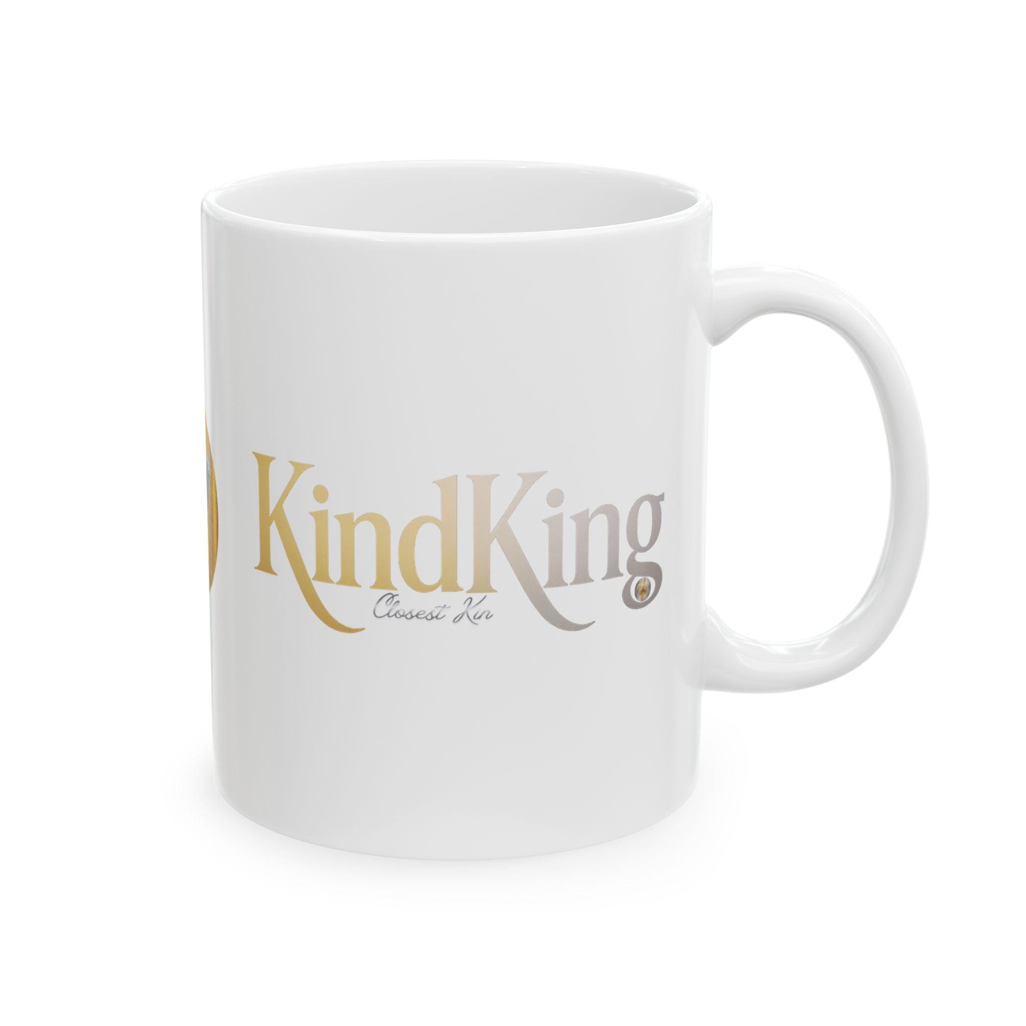 Golden KindKing Ceramic Mug — Regal Foil Lettering Coffee Cup (11oz, 15oz)