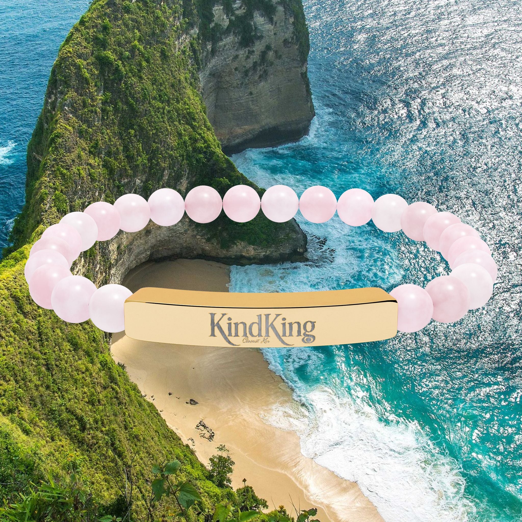 Engravable Natural Stone Stretch Bracelet — Personalized Bar Bead Bracelet