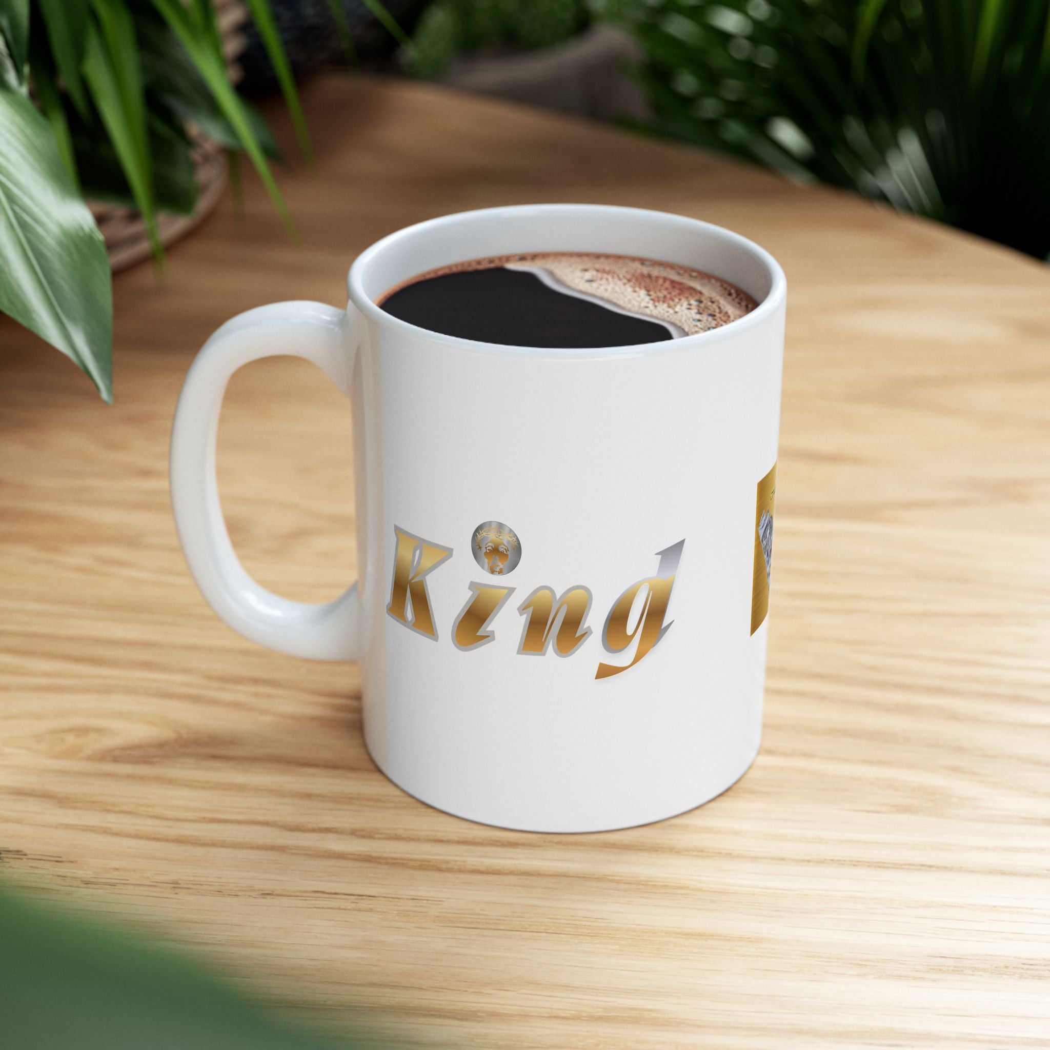 Golden KindKing Ceramic Mug — Regal Foil Lettering Coffee Cup (11oz, 15oz)
