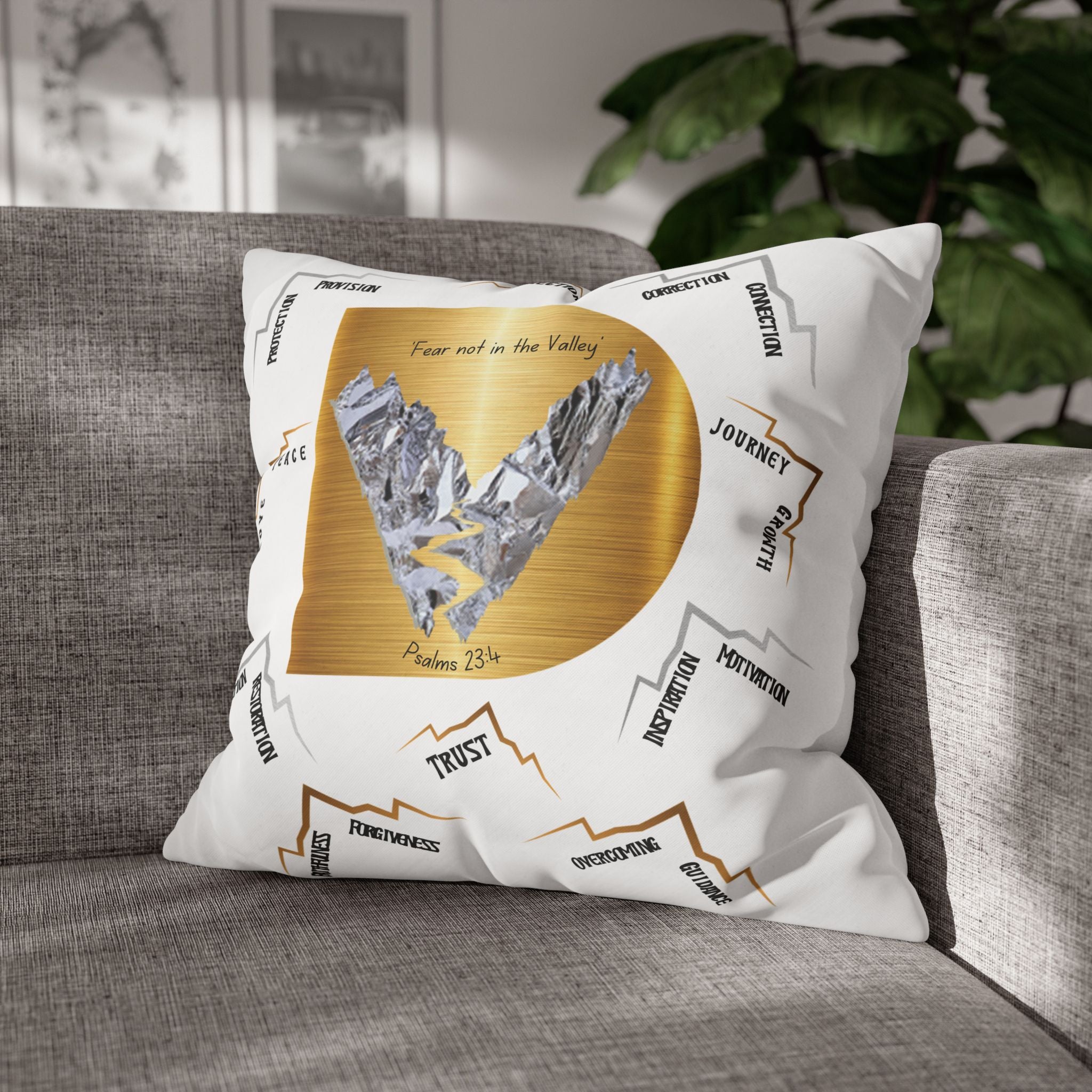 Psalm 23:4 Inspirational Throw Pillow — “Fear Not in the Valley” Decorative Square Pillowcase