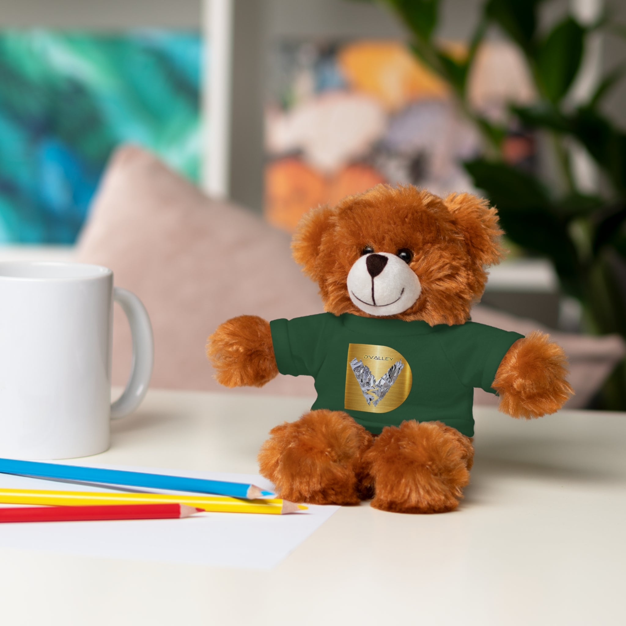 Teddy Bear with 'D'Valley' Gold Heart Tee — Cute Plush Gift for Kids & Loved Ones