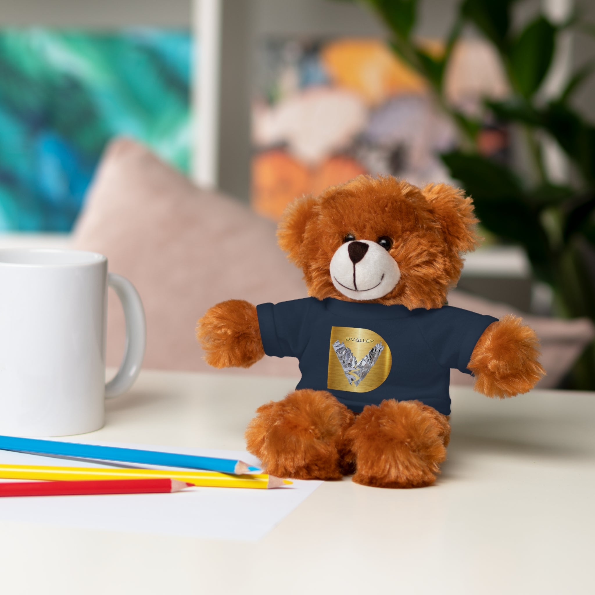 Teddy Bear with 'D'Valley' Gold Heart Tee — Cute Plush Gift for Kids & Loved Ones