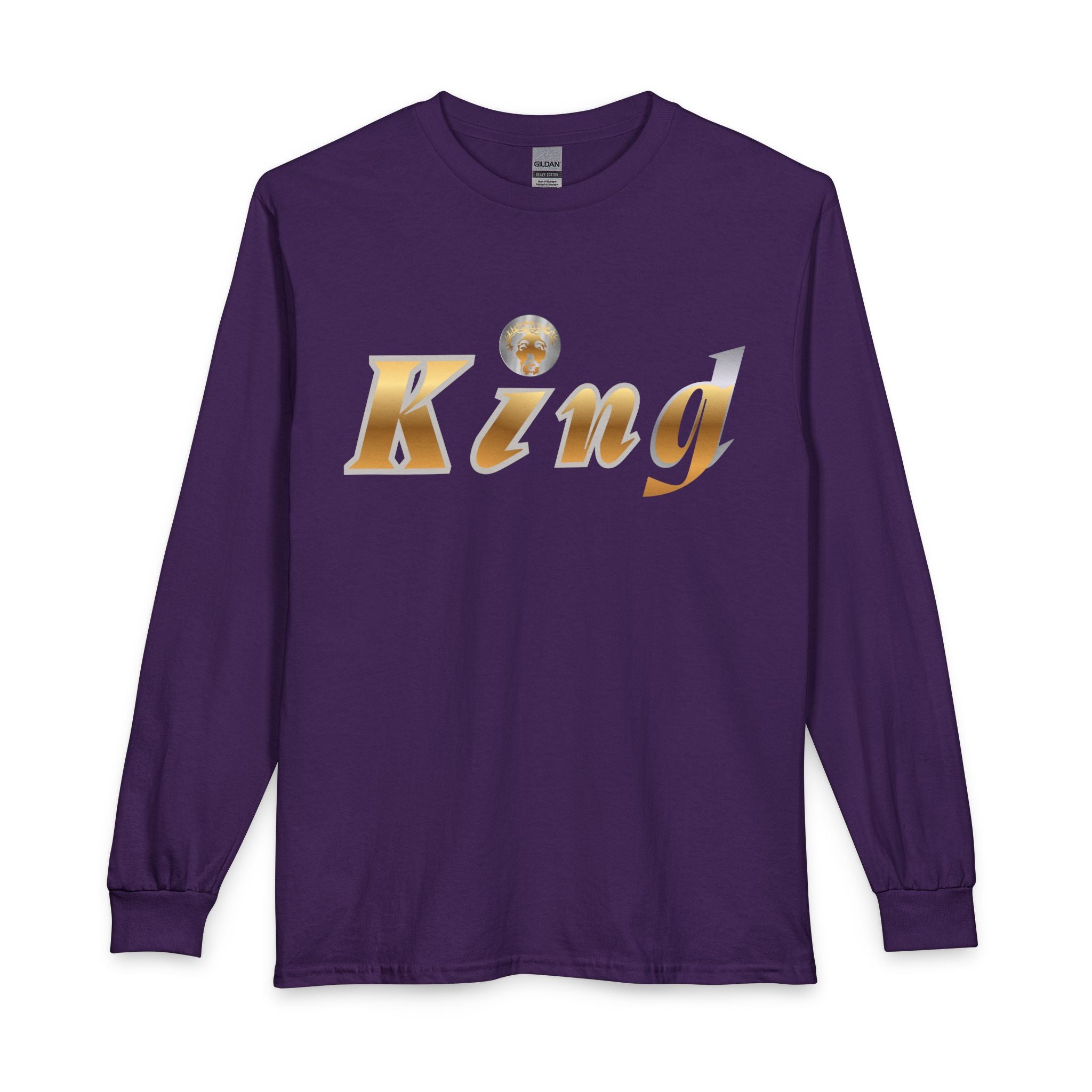 KindKing Metallic Script Long Sleeve Tee — Gold Lettering "KindKing" Chest with KindKing Back Logo