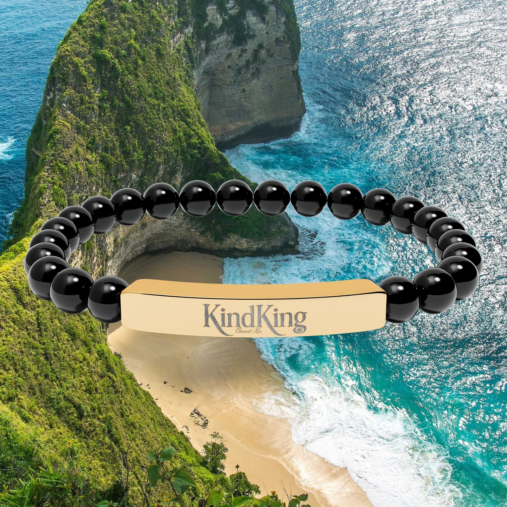 Engravable Natural Stone Stretch Bracelet — Personalized Bar Bead Bracelet