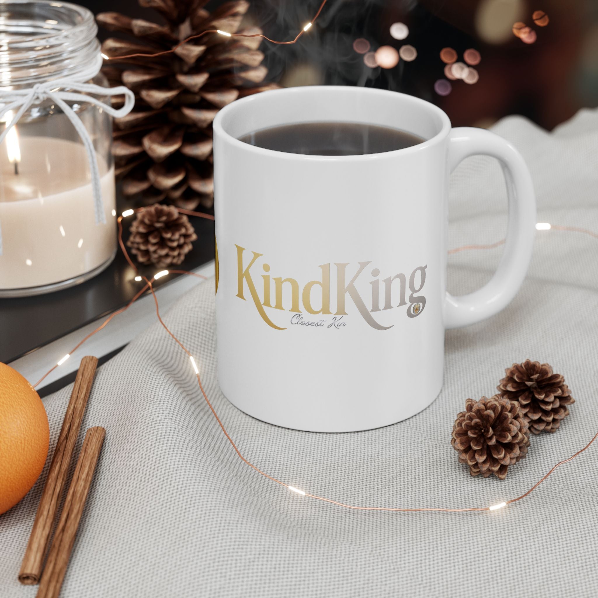 Golden KindKing Ceramic Mug — Regal Foil Lettering Coffee Cup (11oz, 15oz)