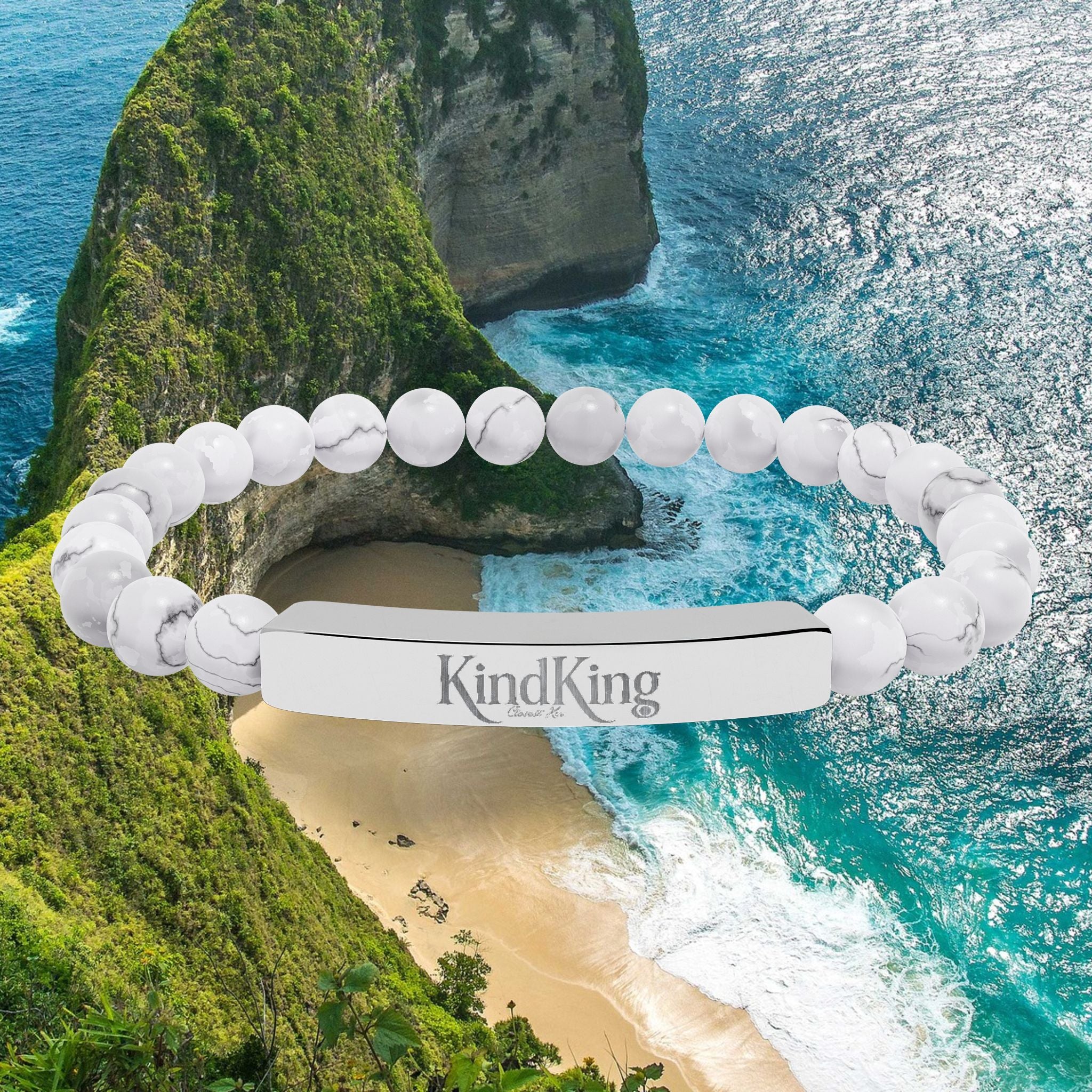 Engravable Natural Stone Stretch Bracelet — Personalized Bar Bead Bracelet