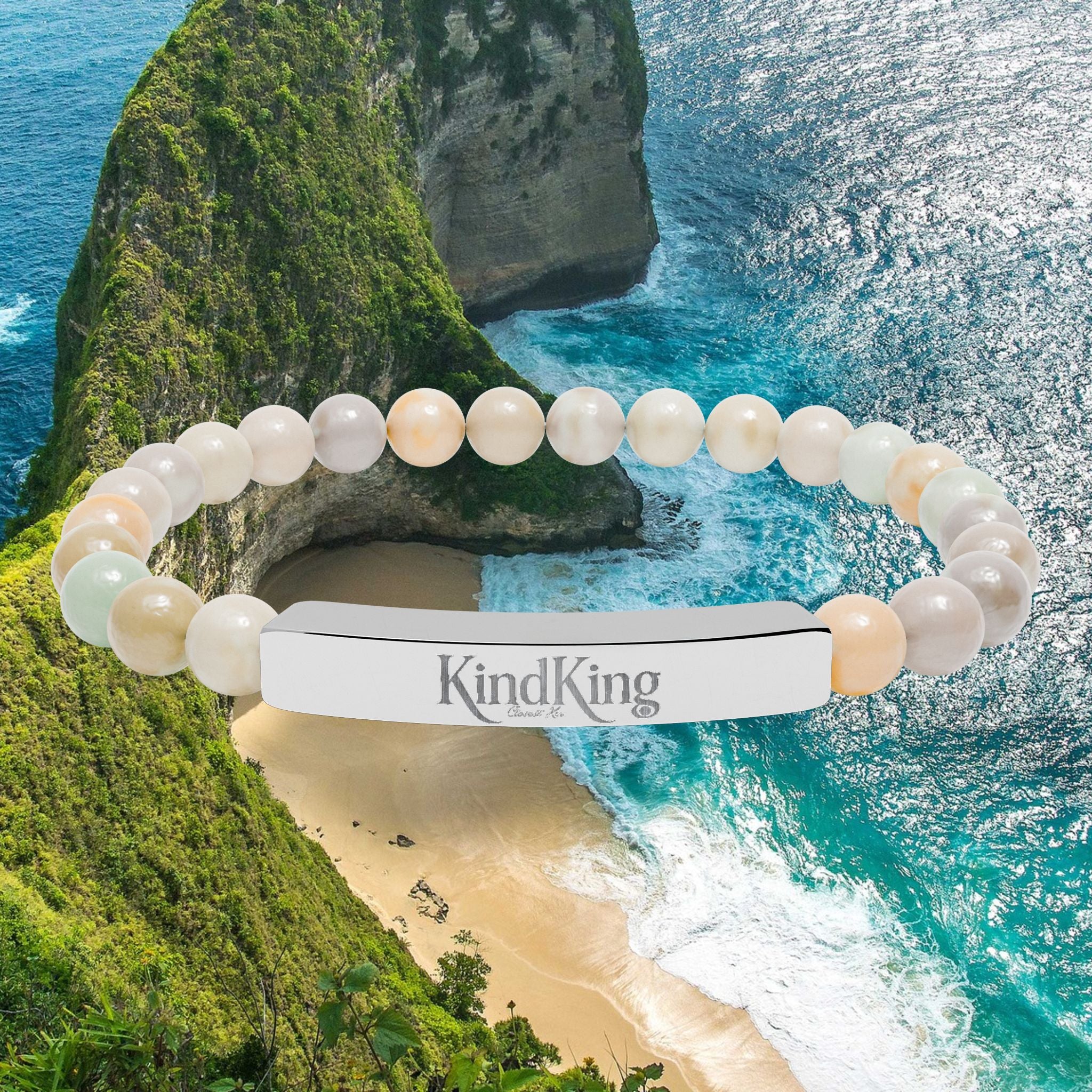 Engravable Natural Stone Stretch Bracelet — Personalized Bar Bead Bracelet