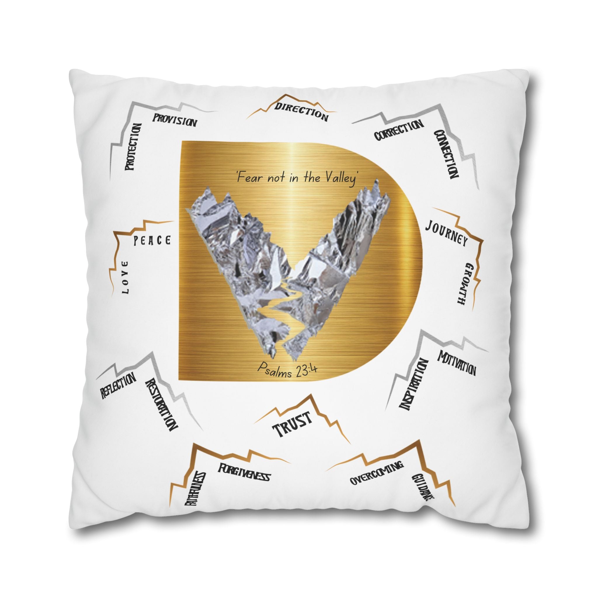 Psalm 23:4 Inspirational Throw Pillow — “Fear Not in the Valley” Decorative Square Pillowcase
