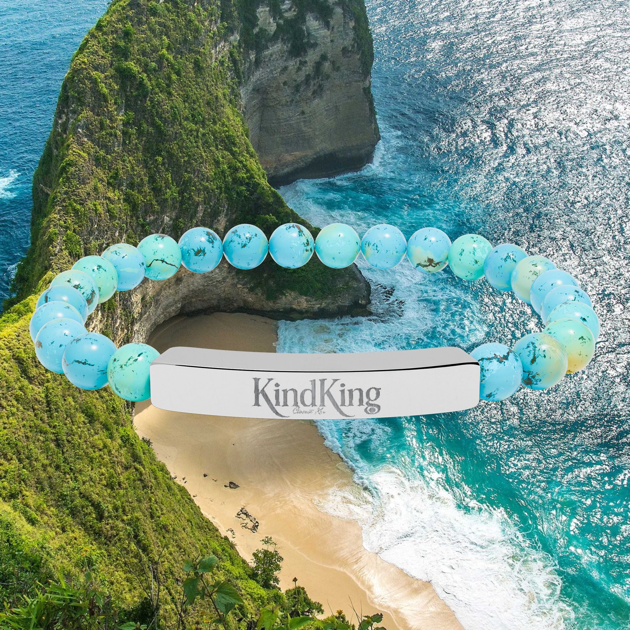 Engravable Natural Stone Stretch Bracelet — Personalized Bar Bead Bracelet