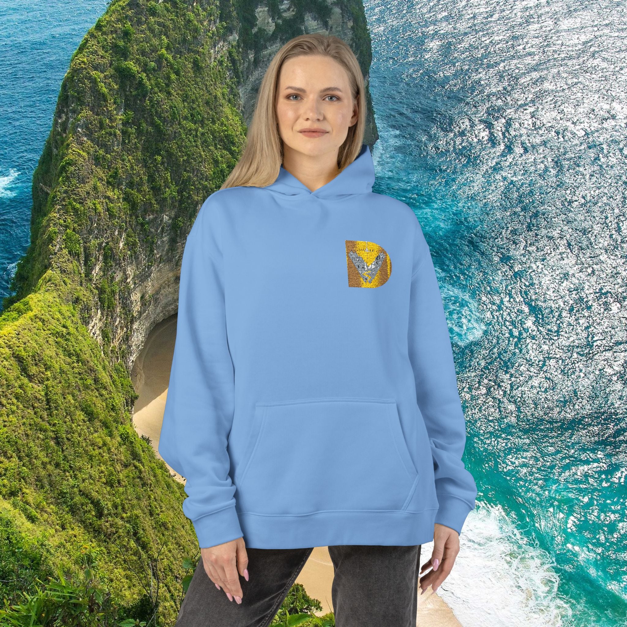 Gold Sequin D Initial Hoodie — Personalized Letter Pullover