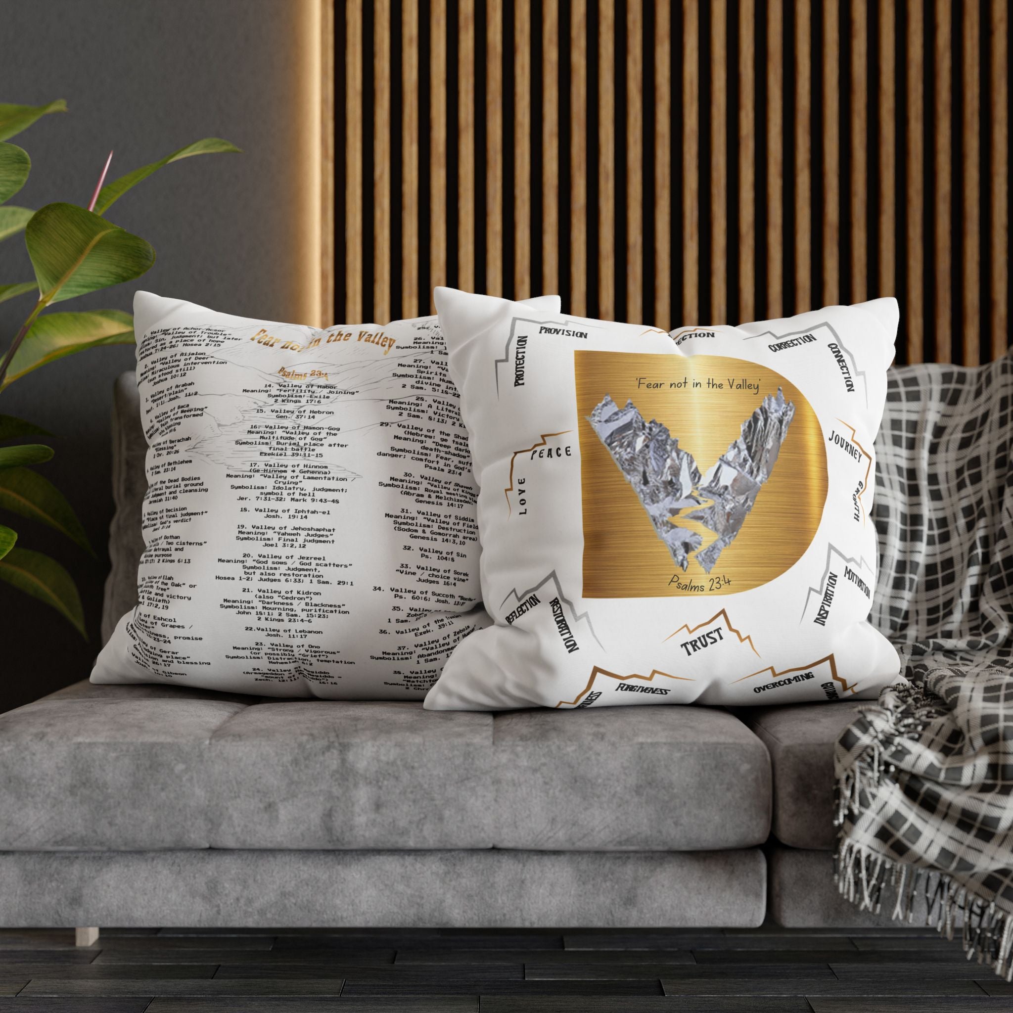 Psalm 23:4 Inspirational Throw Pillow — “Fear Not in the Valley” Decorative Square Pillowcase