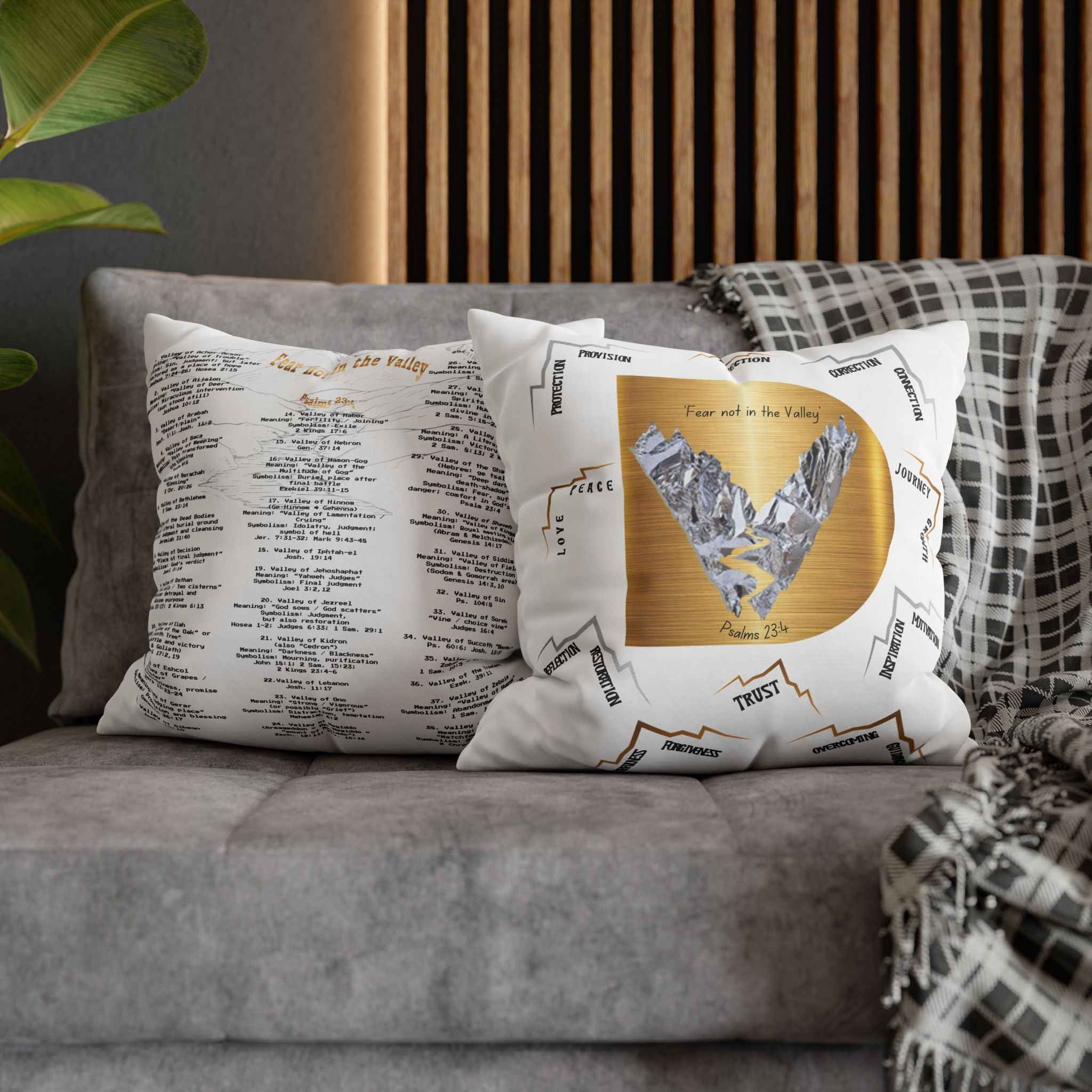 Psalm 23:4 Inspirational Throw Pillow — “Fear Not in the Valley” Decorative Square Pillowcase