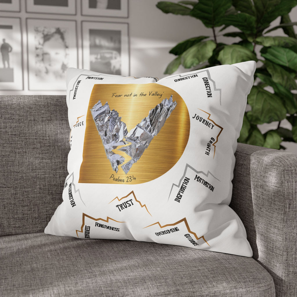 Psalm 23:4 Inspirational Throw Pillow — “Fear Not in the Valley” Decorative Square Pillowcase