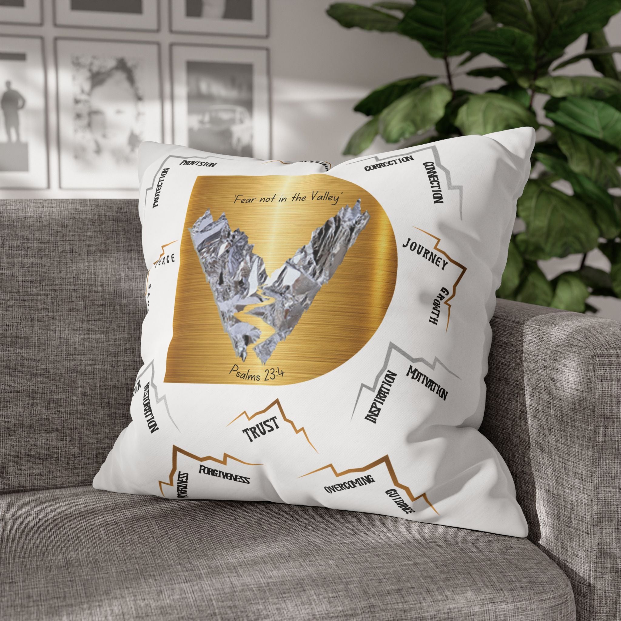 Psalm 23:4 Inspirational Throw Pillow — “Fear Not in the Valley” Decorative Square Pillowcase