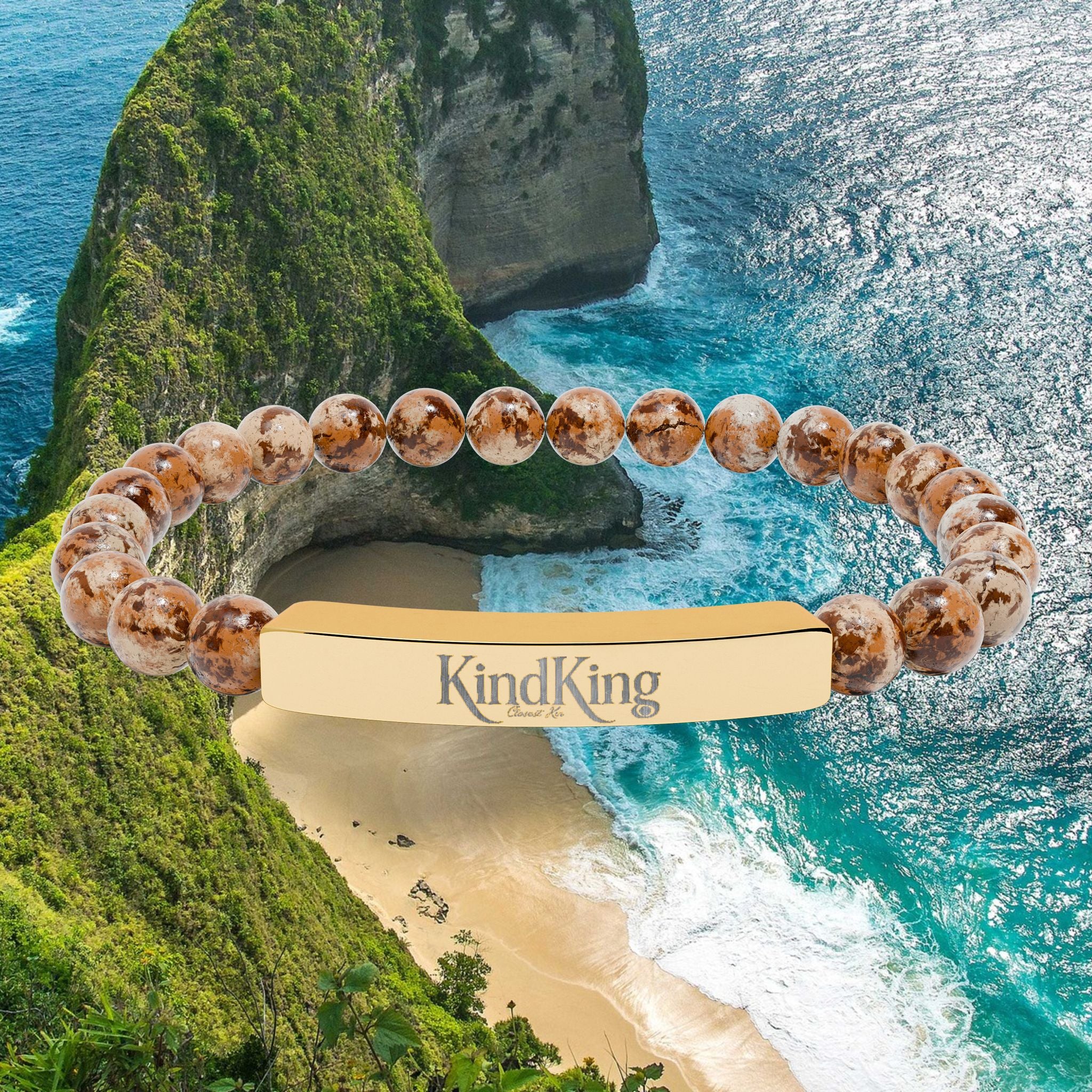 Engravable Natural Stone Stretch Bracelet — Personalized Bar Bead Bracelet