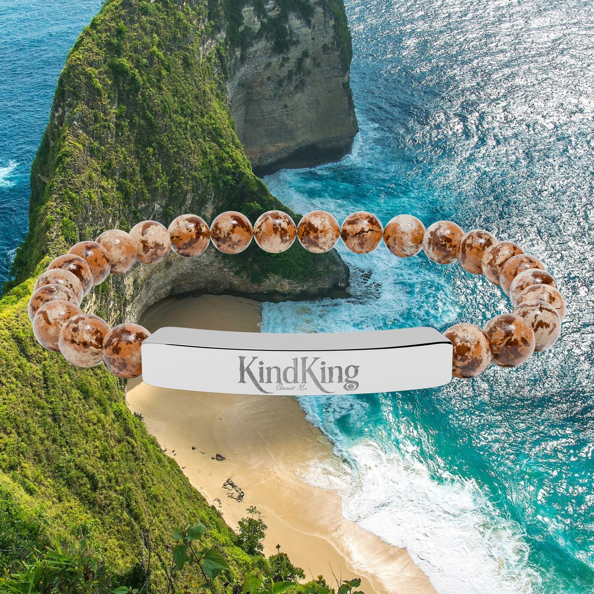 Engravable Natural Stone Stretch Bracelet — Personalized Bar Bead Bracelet
