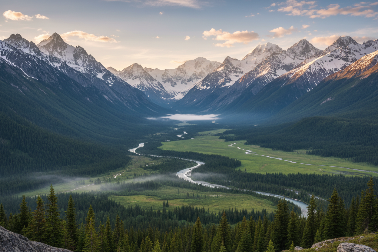 Valley with High Mountains